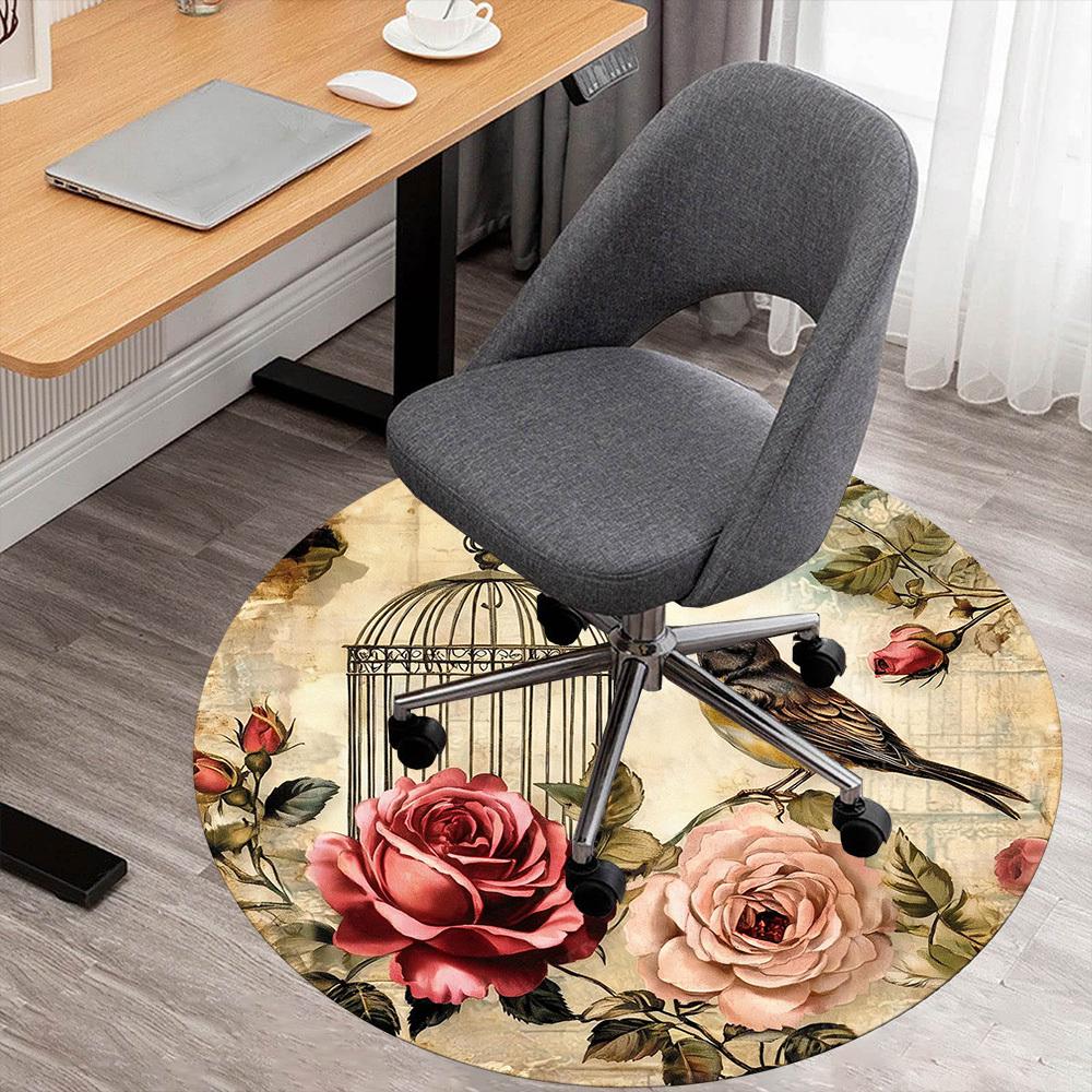 1PC bird cage flowers Office Round Area Rug, Under Office Chairs Bedroom Living Room Home Decor, Carpet for Office -1110100