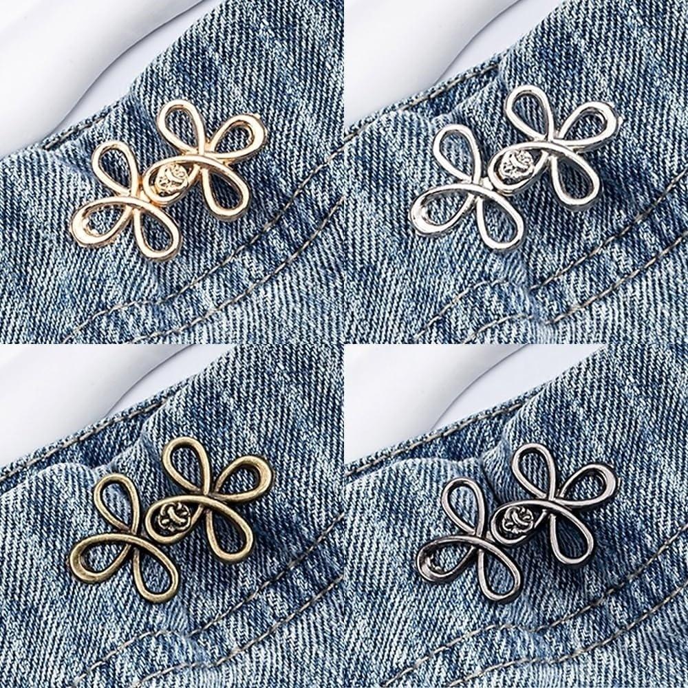 1-4 PZ Bottoni a Vita a Forma di Quadrifoglio Chiusura Regolabile Bottoni in Metallo-Stringitrici per Jeans Larghi Istantaneo Senza Cuciture per Pantaloni in Jeans
