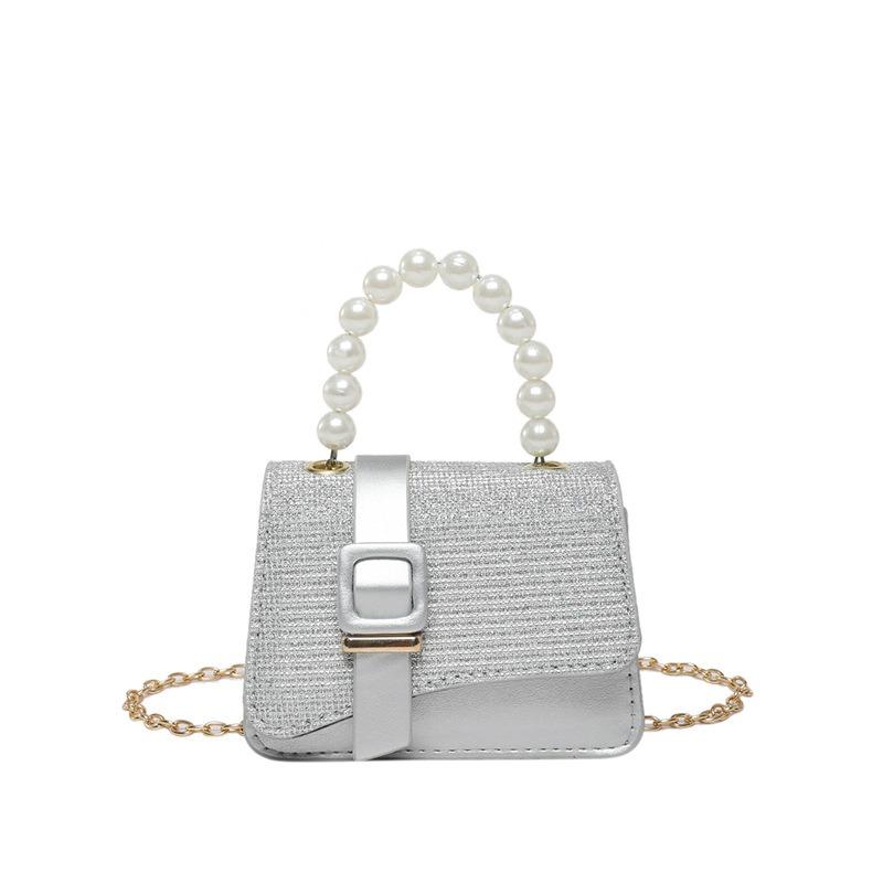 Simple, Shiny and Fashionable Spring New Solid Color Texture Pearl Portable Chain Crossbody Women's Small Square Bag