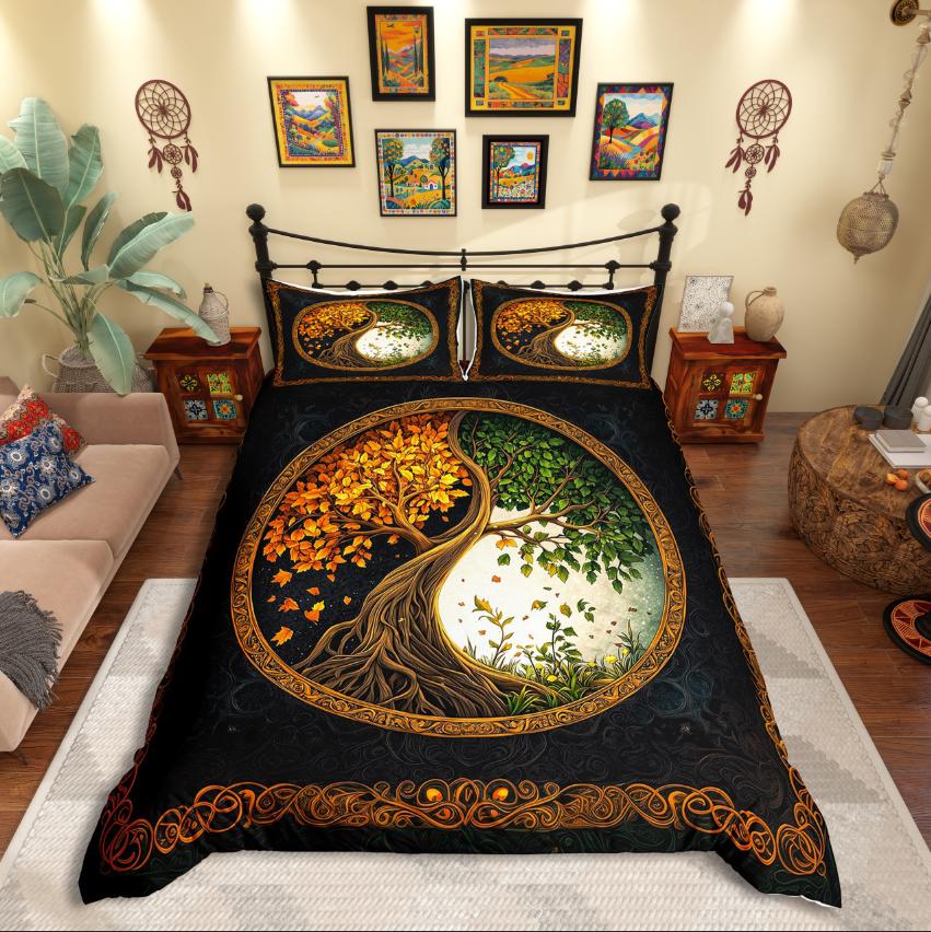 Homewish Tree of Life Duvet Cover Set,Bohemian Mandala Bedding Set,Exotic Style Comforter Cover Set