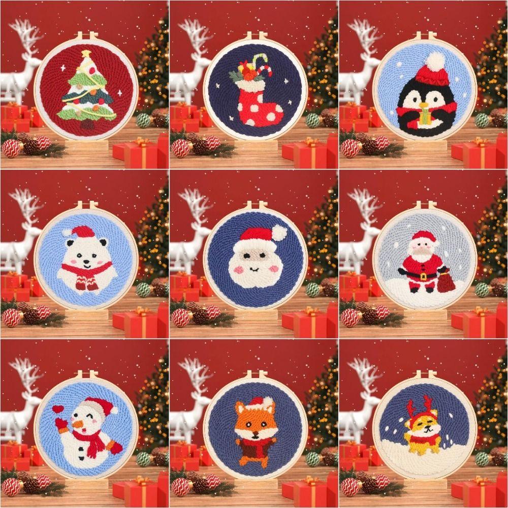 Hund Bär Poke Nadelstickerei Set Tier DIY Spiel Bastelset Weihnachten Punch Nadel Set Anfänger