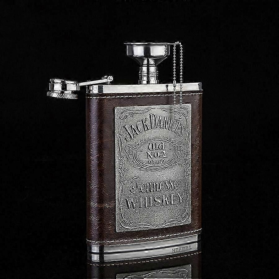 304 Edelstahl 8oz Leder Taschenflasche für Whiskey Wein, Outdoor Reiseflasche für Männer - Schwarz