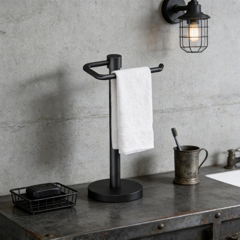Modern Design Freestanding Towel Rack Steel Stand Enhances Aesthetics for Bathroom Contemporary Style