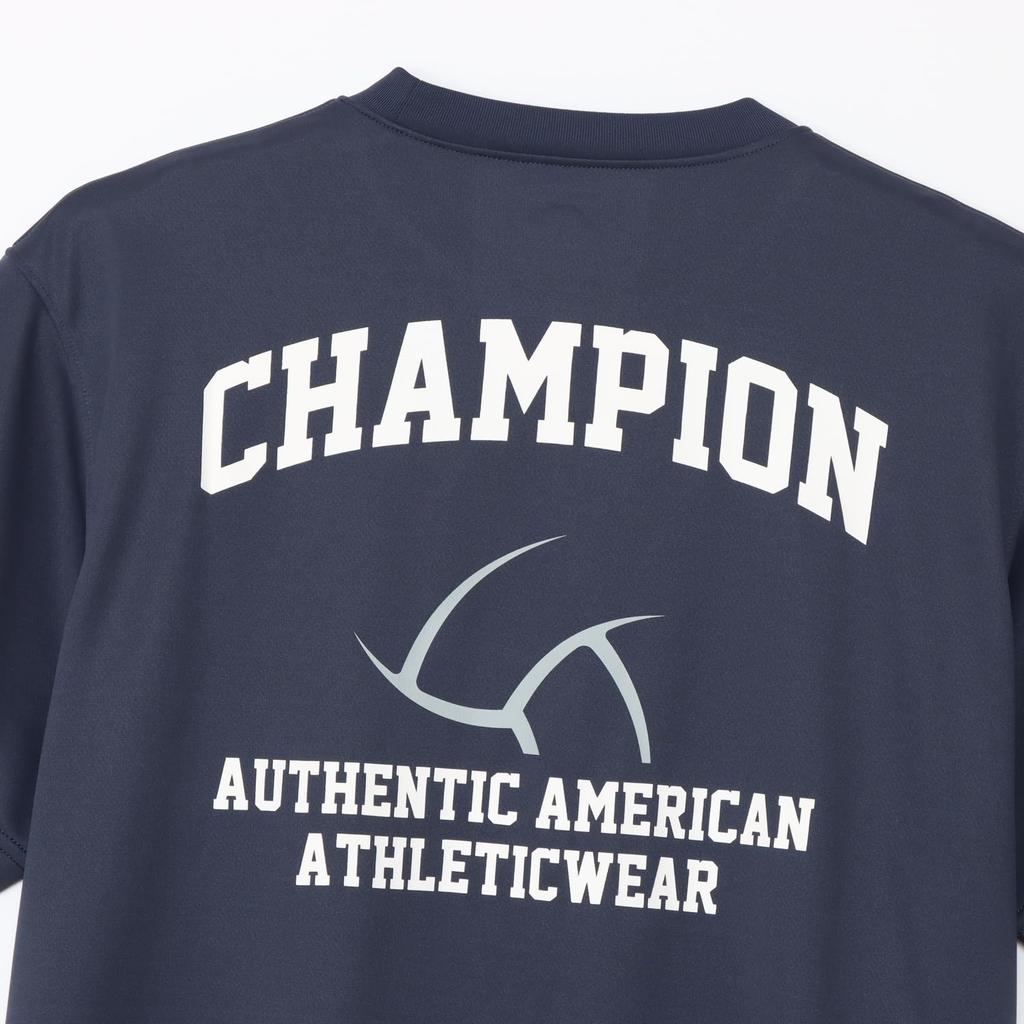 Champion Short Sleeve Round Odor Rubber Print Men's T-Shirt, Navy, C3-BV303, Neck, Antibacterial, Resistant, Breathable, Quick-Drying,