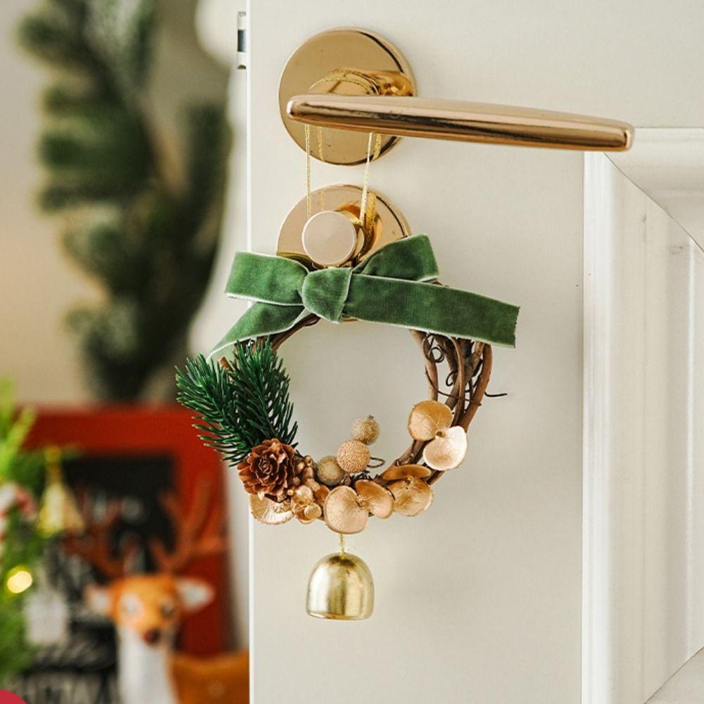 Red Christmas Chime Bell Wreath Pine Cone Bell Pendant Christmas Velvet Bow Bell  Garden Decor