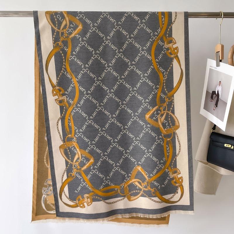 Autumn new letter jacquard scarf women's imitation cashmere thickened warm neck protection scarf multi-functional versatile shawl