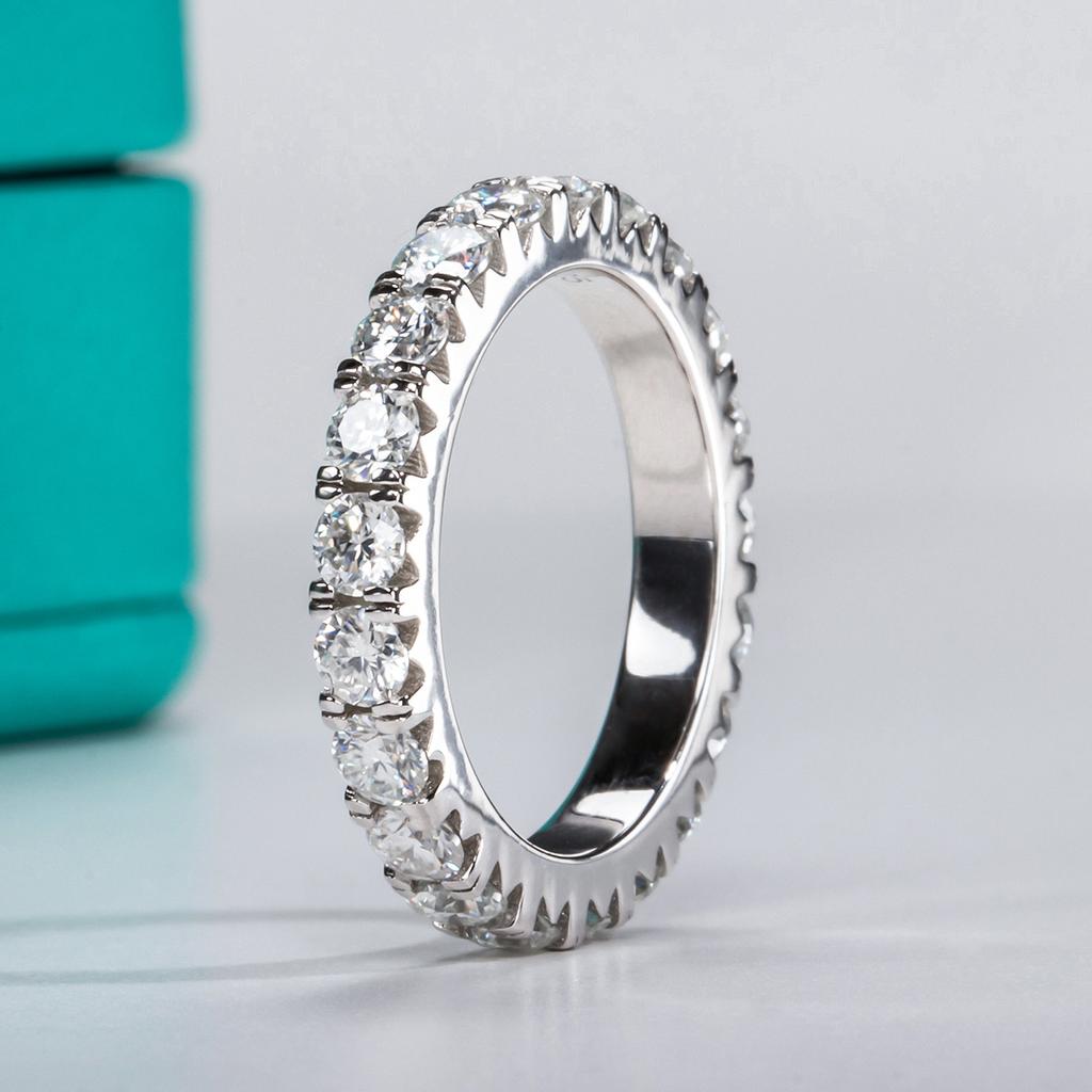 AnuJewel 3mm 2-3ct D Color Moissanite Wedding Band Ring 925 Silver Eternity Band Engagement Rings for Women