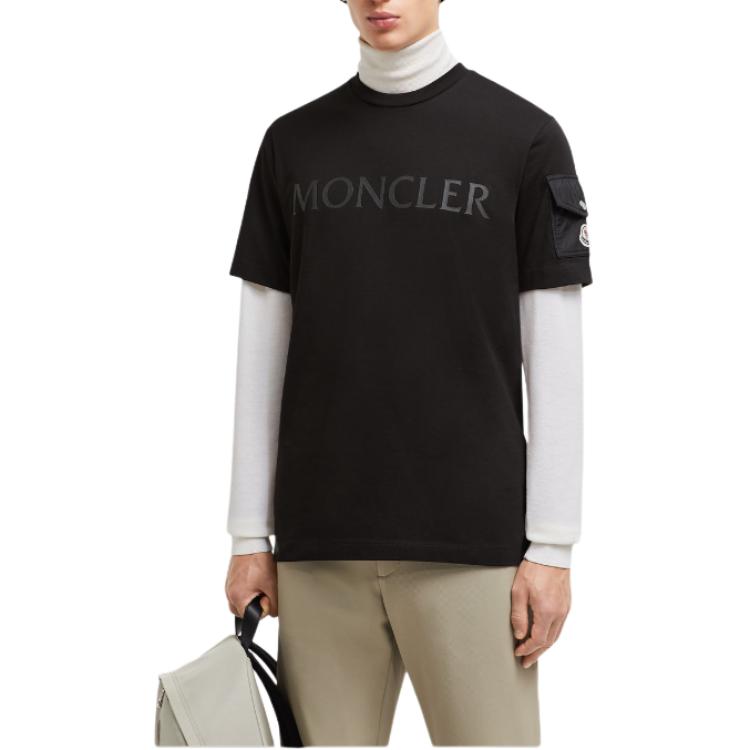 Moncler Letter Logo Round Neck Pullover Short Sleeve T-Shirt Men Tops Black J2-091-8C00023-8390T-999
