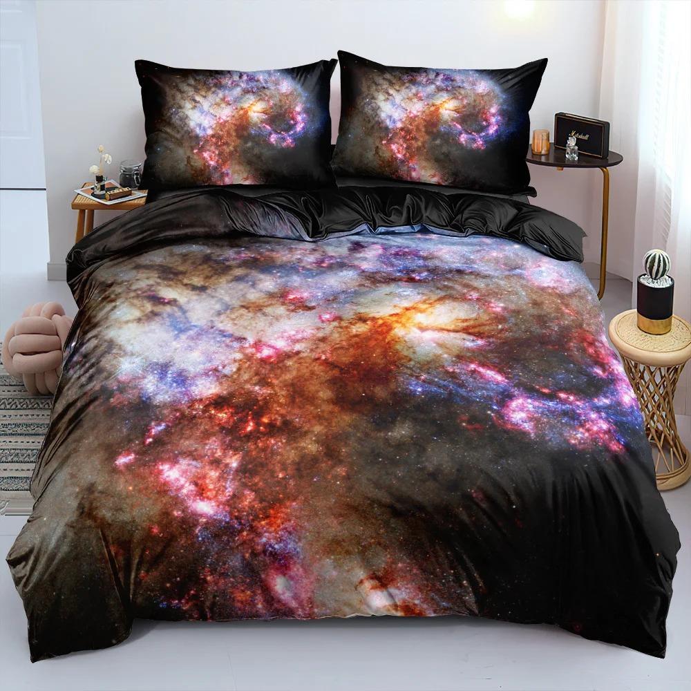 Luxury Galaxy Dark Blue Bedding Set Shining Stars Starry Sky Duvet Cover Set With Pillowcase 2/3pcs Comforter Cover Bedroom Dec