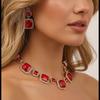New Trend European And American Exaggerated Rectangular Geometric Multi-Layer Color Crystal Necklace Earrings Set Accessories