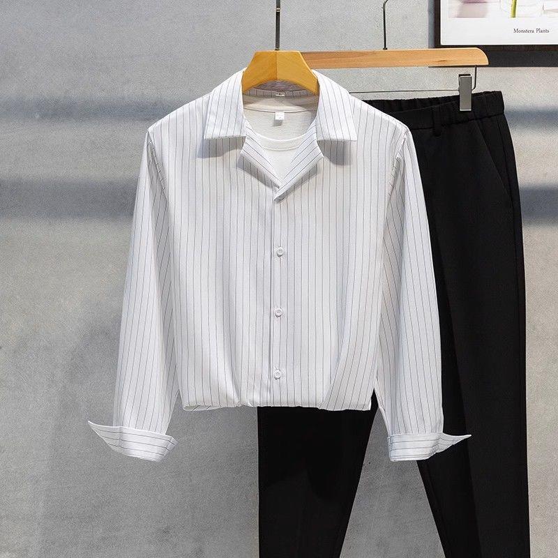 Модный отложной воротник Простой Удобный Универсальный Распродажа Лето Горячая Распродажа Мужская Одежда Удобная Полоска Длинный Рукав M белый