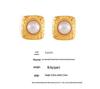French Retro Square Lava Faux Pearl Stud Earrings In 18k Gold-Plated Titanium