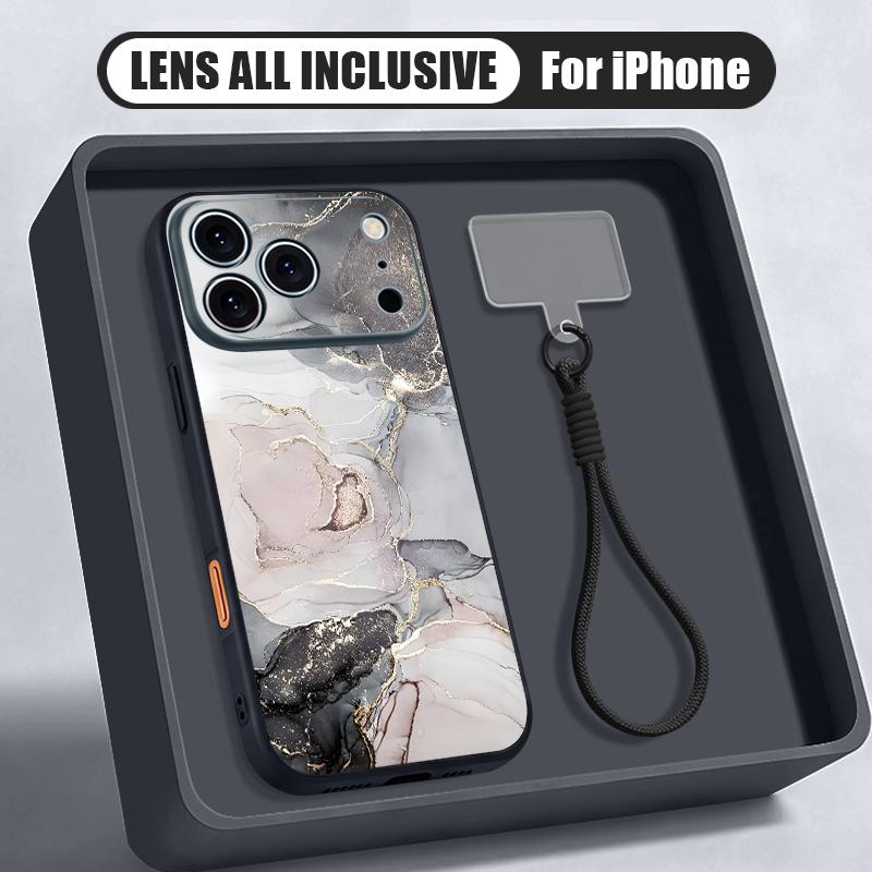 Marble Pattern Hand Strap Case For iPhone 17 Pro Max iPhone 16 15 14 13 Pro Max Magnetic For Magsafe Hybrid TPU+PC Matte Cover