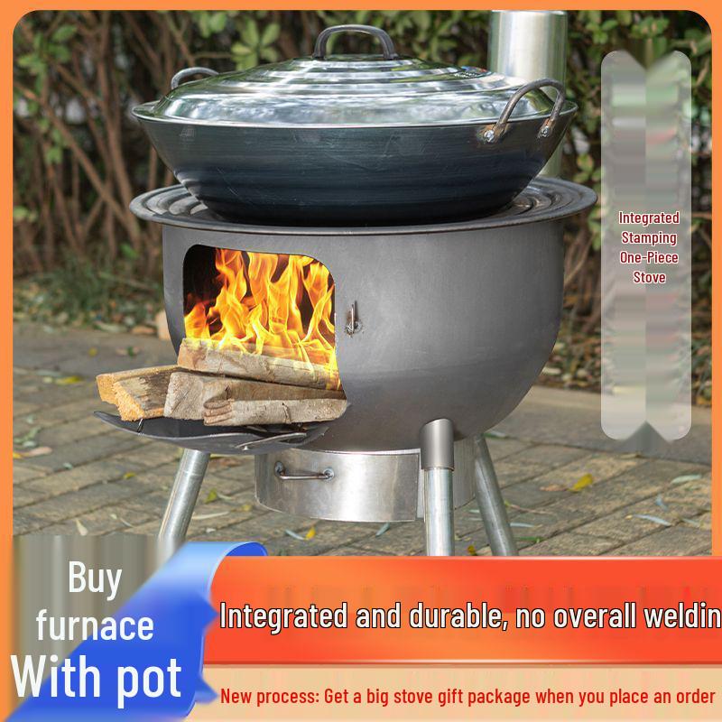 Portable Outdoor Iron Wood-Burning Stove for Rural Households