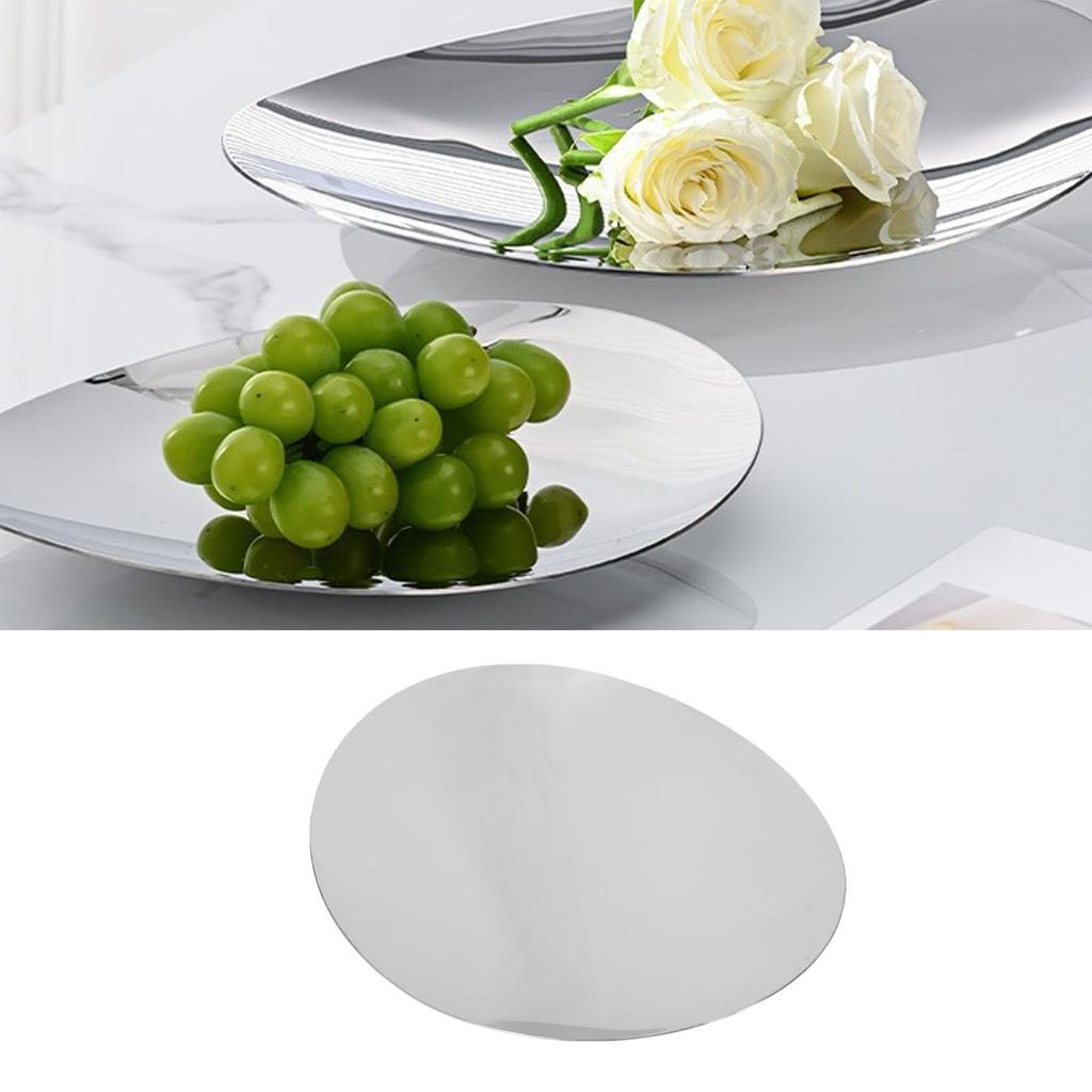 Metal Serving Tray 304 Stainless Steel Modern Luxury Dessert Platter Fruit Tray for Home Coffee Table Decor Silver S 8.7in