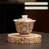 Chinese Enamel Color Ceramic Gaiwan Pot Bearing Handmade Flowers Porcelain Tea Bowl Teacup Household Tea Infuser Travel Teaware