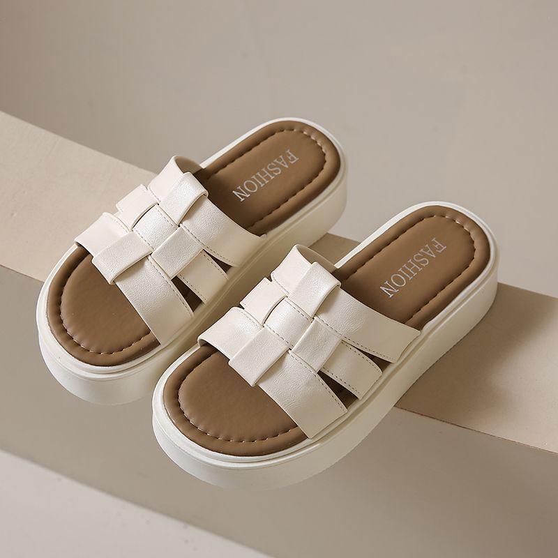 

Туфли на толстой подошве, увеличивающие рост, нескользящие, плетеные, шлепанцы, летняя универсальная и модная пляжная обувь 40 бежевый