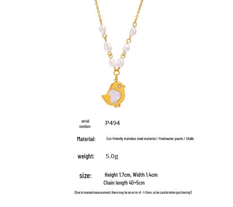 Qiong Yao Freshwater Pearl Heart Necklace: White Shell, Little Chicken Design, Gold-Plated Stainless Steel Clavicle Chain
