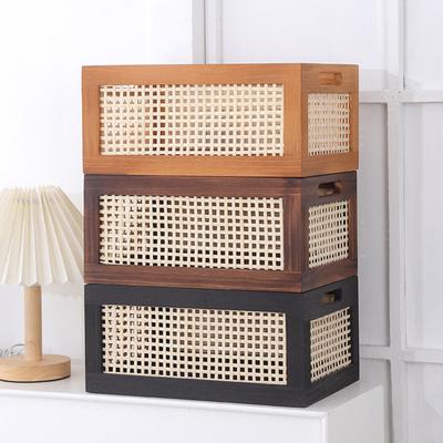 Vinyl Record Storage Box Durable MDF Rattan Vinyl Record Holder with Handle Cubic Desktop Album Organizer for Vinyl Records Multipurpose Storage