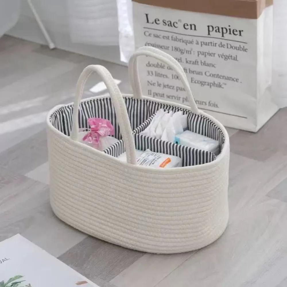 Durable Large Capacity Baby Nappy Organiser Portable Woven Storage Basket Detachable Foldable Diaper Storage Bag for Newborn
