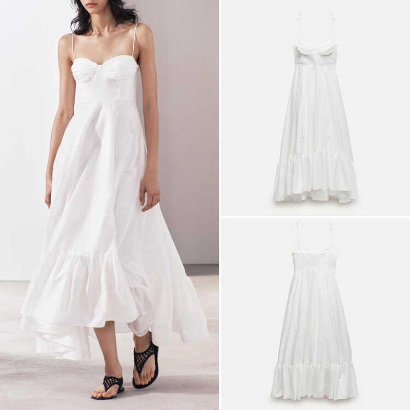 Za2024 Spring-Summer New Type Women's Clothing Sexy Suspenders Laminated Decoration Poplin Dress 2673072 250