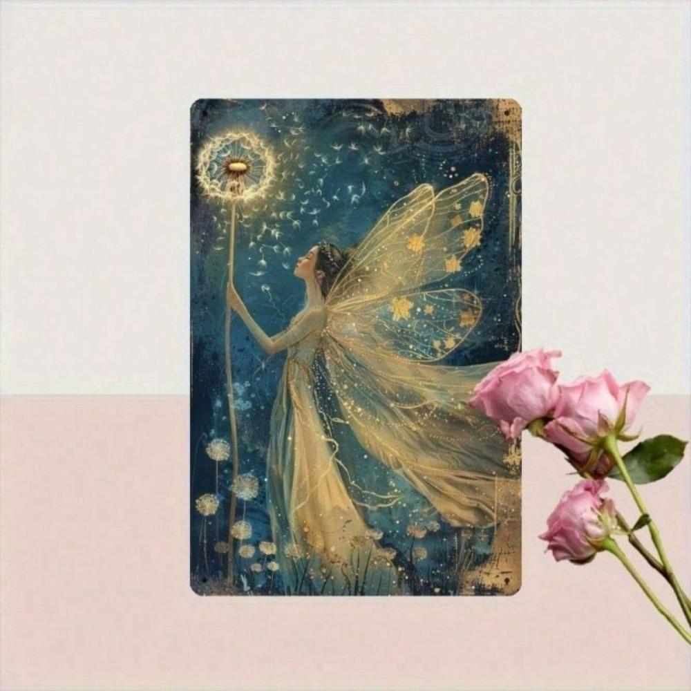 Metal Wall Poster Glowing Fairy Dandelion for Bedroom