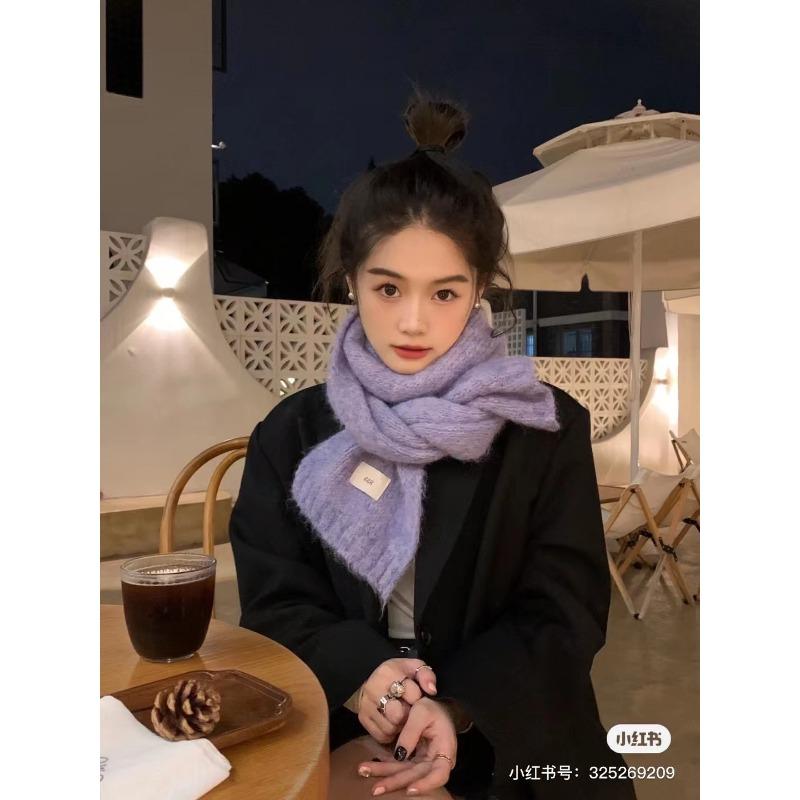 Wind Containing Wool Purple Scarf Girls Autumn and Winter White Wool Warm Thickened Student Scarf