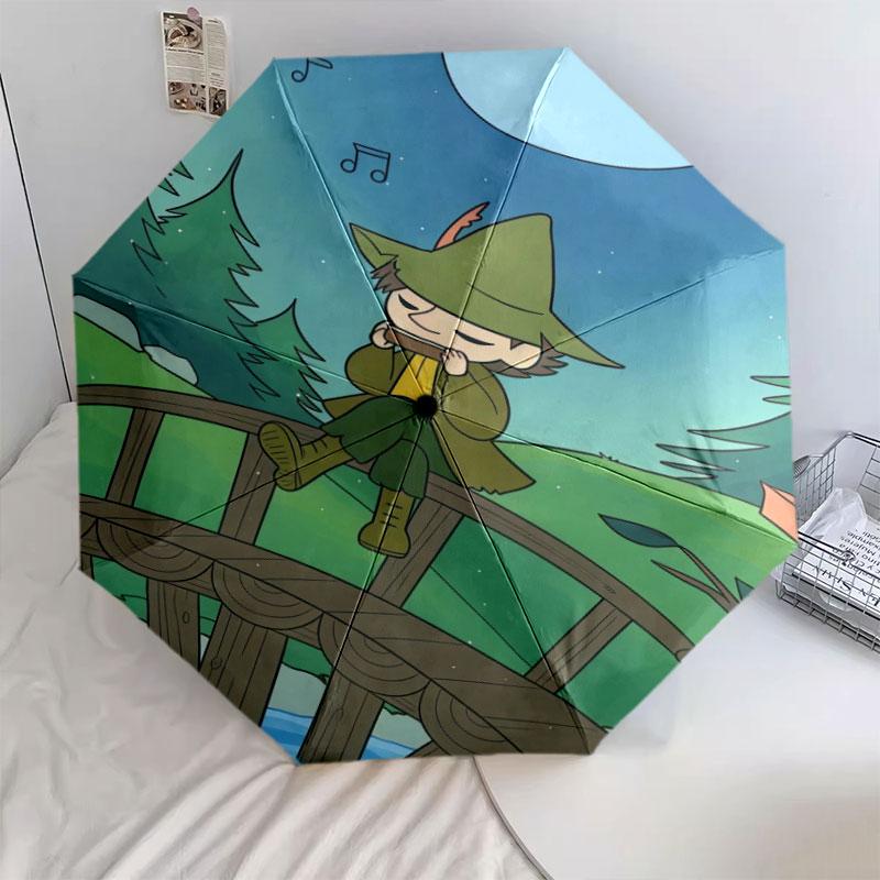 Snufkin pattern, automatic folding umbrella, portable and foldable design, 8 ribs, a Christmas or birthday gift.
