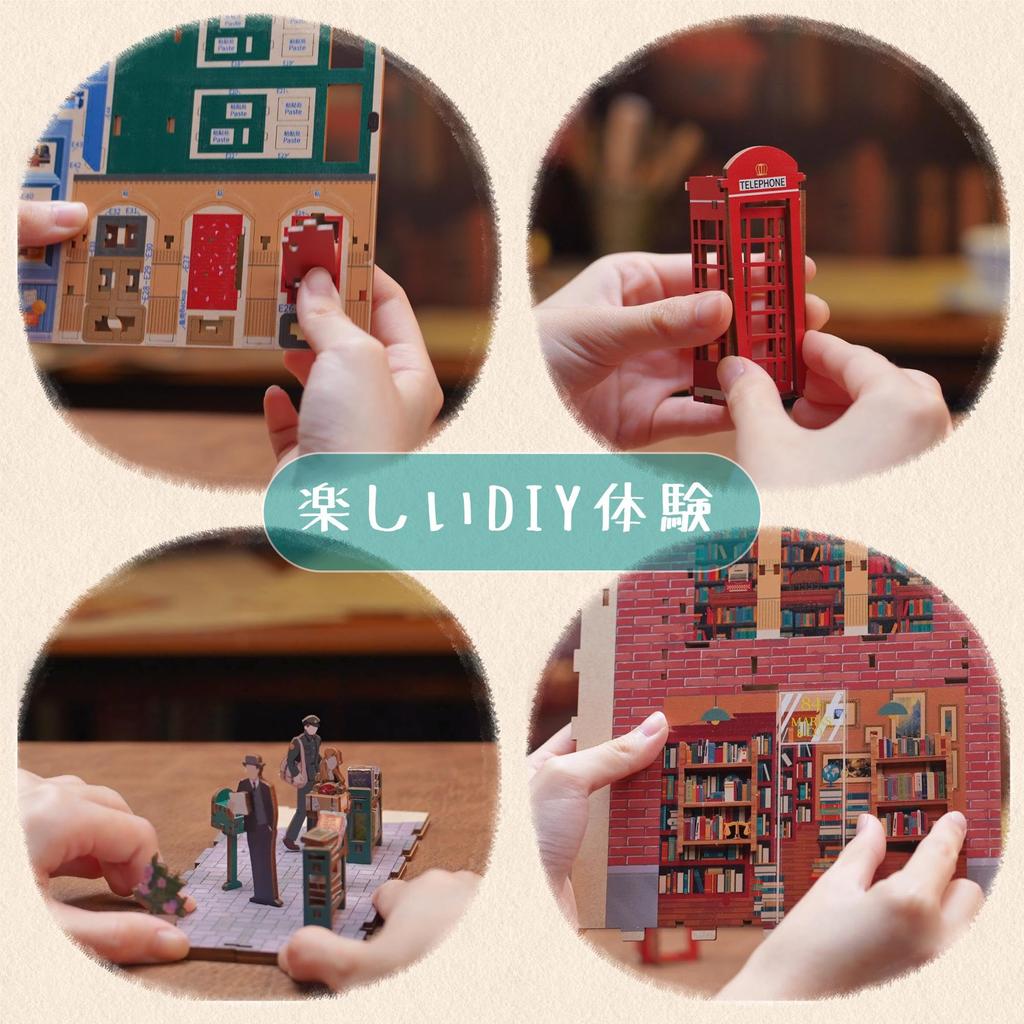 Tonecheer Book Nook Kit 3D Puzzle 3D DIY Miniatur Puppenhaus Kit Holz Bücherregal Dekoration Handgemachtes Kit Beliebtes Geburtstagsgeschenk für Anfänger und