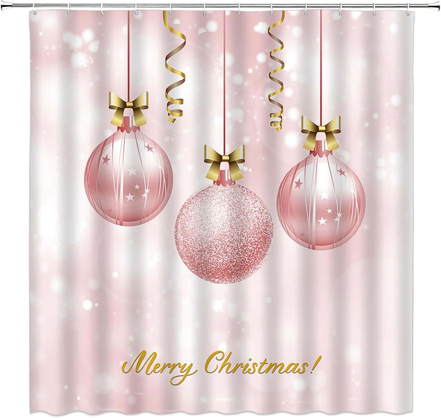 

Small Stall Shower Curtain,Merry Christmas Xmas Tree Red Ball Snowflake Twigs Pine Tree Branch Winter Holiday Festival Rusticred W60H190(CM)-1 Pcs