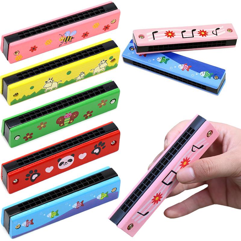 Wooden Harmonica Random 1/3/5 PCS Cute Cartoon Style Colorful Painted 16-Hole Harmonica Musical Instrument Gifts Boys Girls ZYF