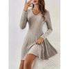 2025 Spring Autumn Knitted V-neck Long Sleeve Sweater Dress Elegant Slim Fit Women Casual Simple A-line Short Dress Fashion Solid Color Party Clothing