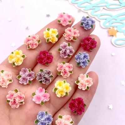 50pcs Resin Mini Colorful Three Leaf Rose Flat Back Flower Figurines Nail Art DIY Wedding Scrapbooks Jewelry Accessories