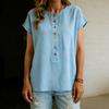 Women's Short-sleeved Plain-colored Button-up Blouse