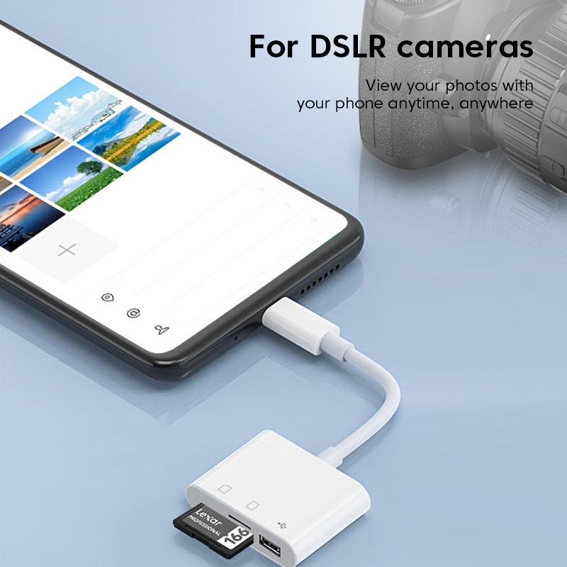 3-in-1 Type C Card Reader Micro SD TF Memory Card Reader External U Disk Adapter for iPhone 15 Serie Laptop Tablet OTG Converter