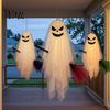 Remote Control Party Lights Halloween Lighted Hanging Ghost with Broom Decor, Flying Broomstick Ornaments Battery Operated Yard Lights, 8 Modes