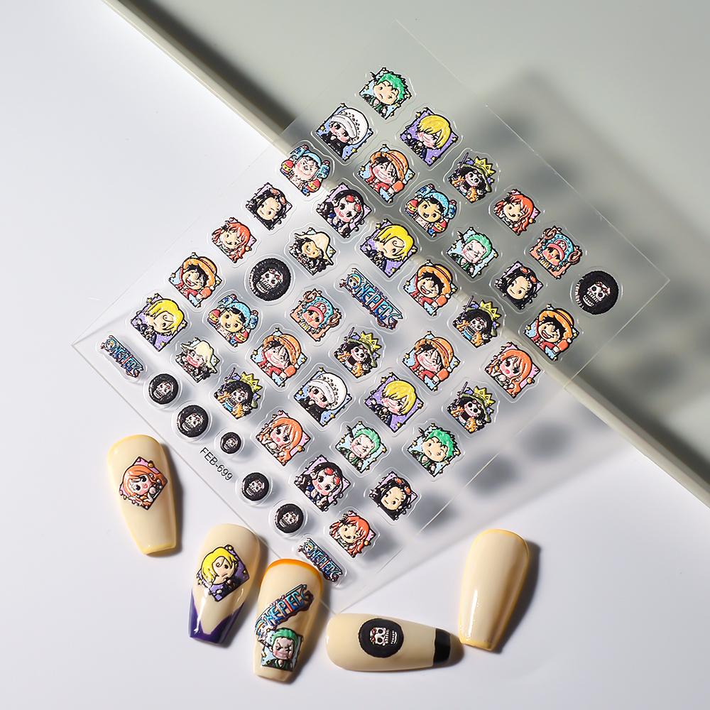 1PCS Anime One Piece Naruto Nail Stickers Nail Art Accessories Cartoon Luffy Uzumaki Naruto 5D Stickers Nail Parts