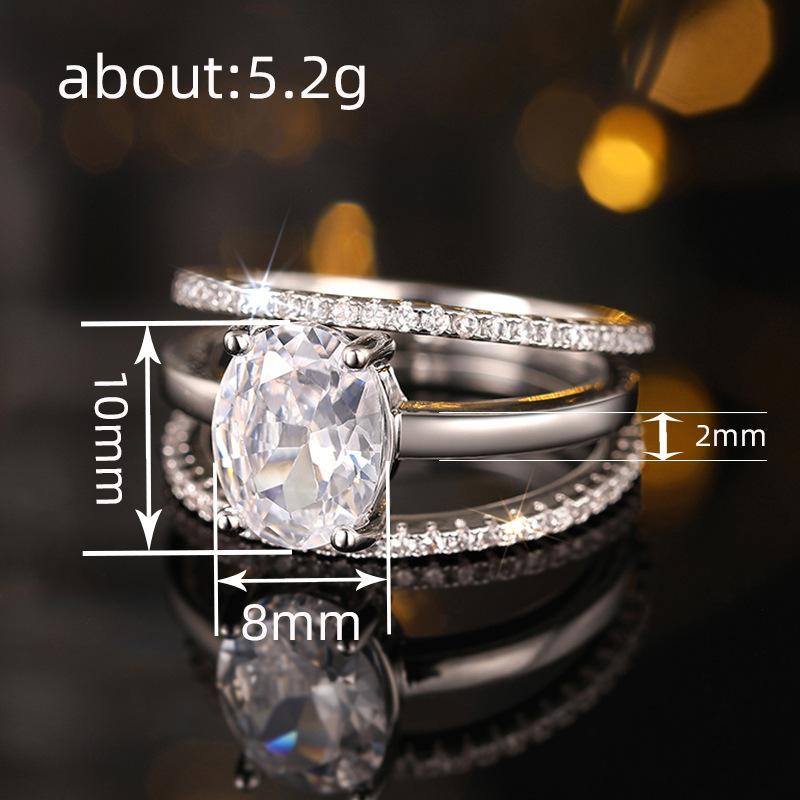 Four-claw Inlaid Wedding Ring Set of Three Rings. Luxurious Design Accessories. Elliptical Zirconia Finger Ring for Women.