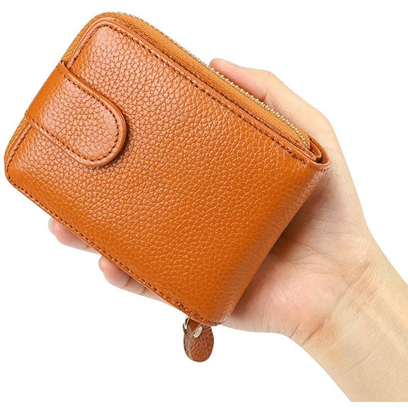 Fashion Genuine Leather Credit Card Holder Zipper Hasp ID Card Wallet Purse