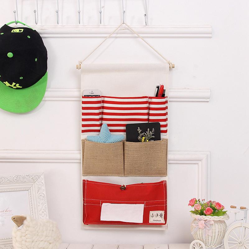 Multipocket Wallmounted Storage Bag Cotton Linen Home Decor Creative Art Fabric