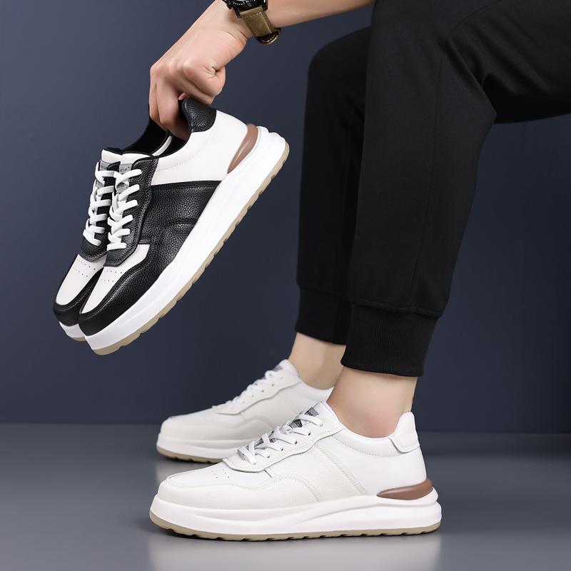 Men Outdoor Shoes Flat Classic Black Sports Shoes Lace Up Genuine Leather Skateboard Board Shoe Walking White Leisure Sneakers