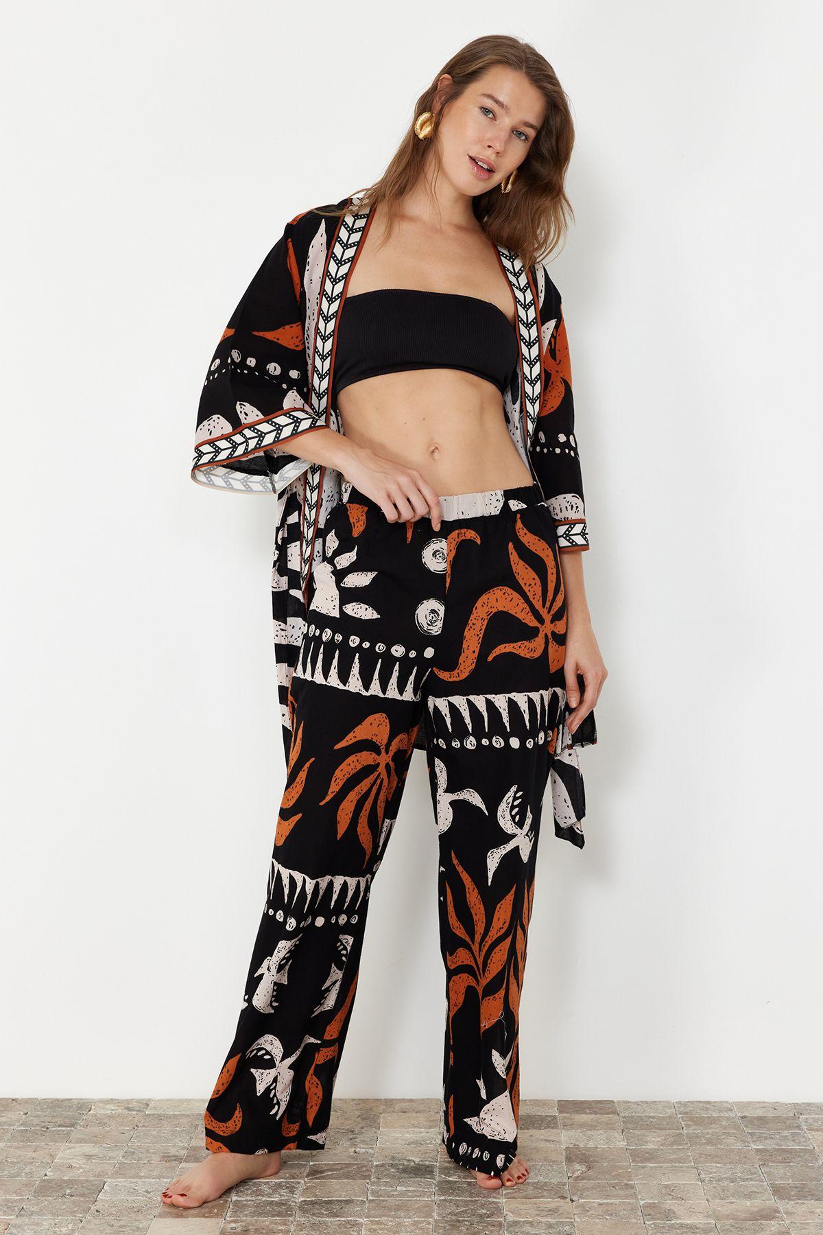 

Women s Style Trousers Abstract Patterned Woven 100% Cotton Trousers XS