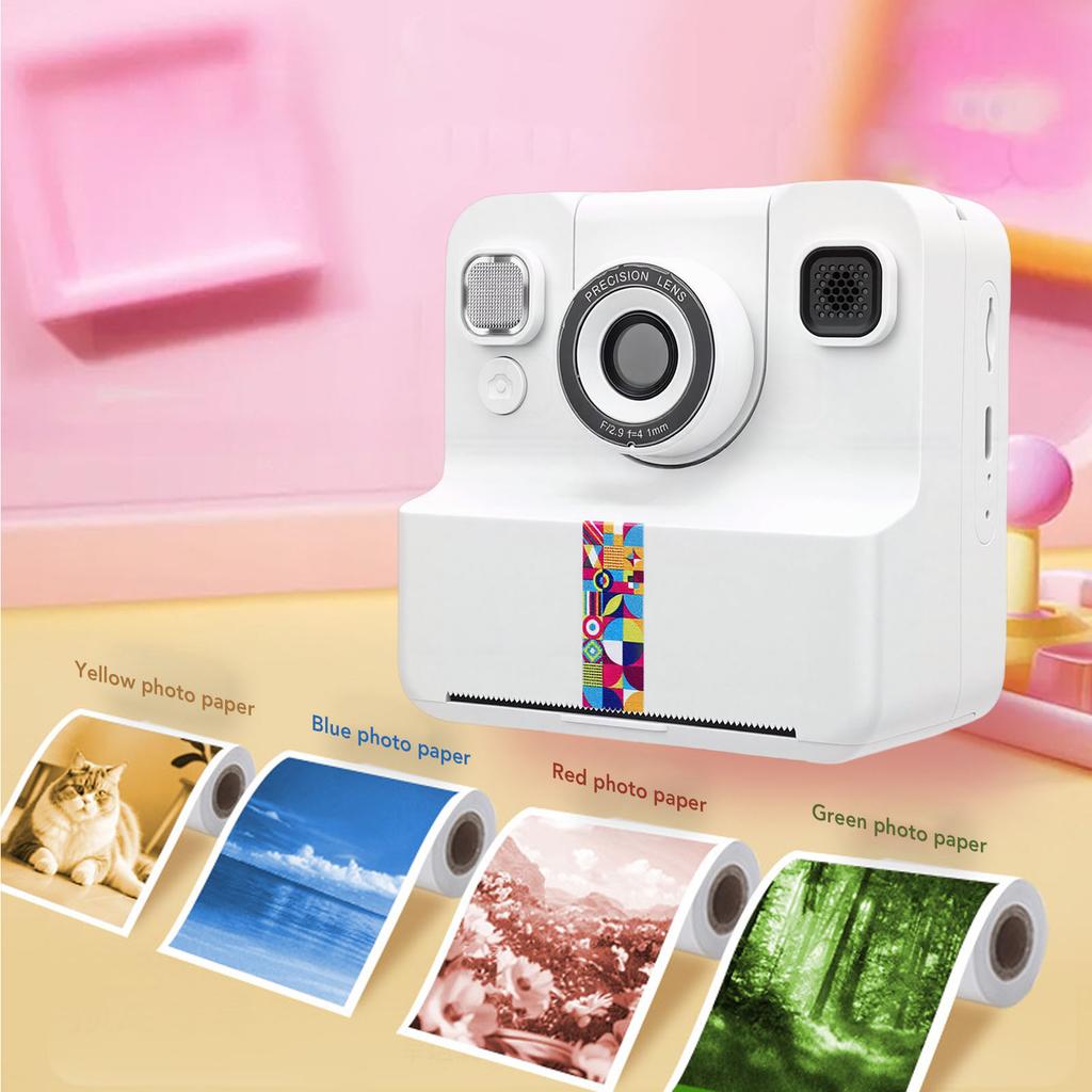   Print Camera White 2.4 Inch Screen 16X Zoom 1080P Digital Camera with Print Paper for Present