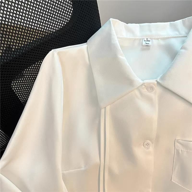 Early Autumn Women's Long-Sleeve White Japanese JK College Style Accordion Pleat Shirt