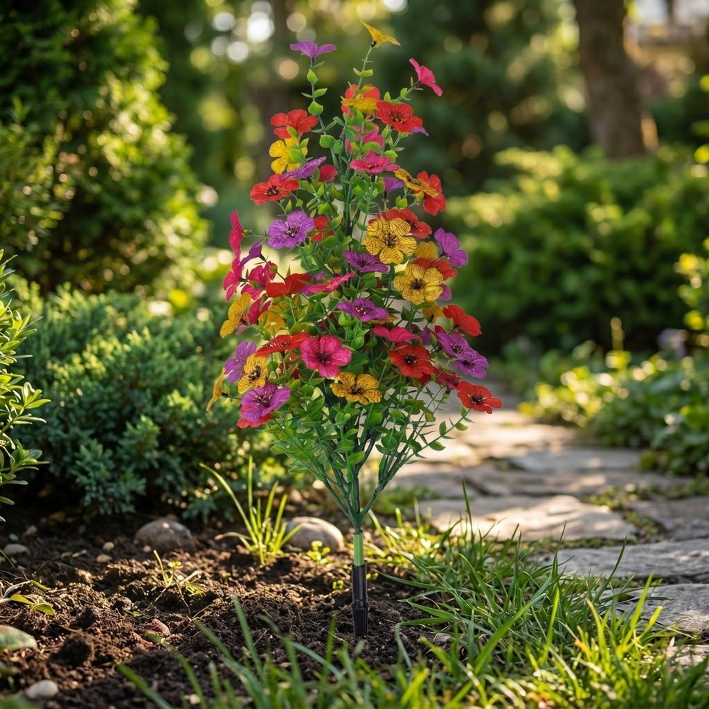 Artificial Flower Bouquet Outdoor Garden Decorative Plant Lawn Landscape Simulation Floral Arrangement Indoor Pot Decoration with Stake