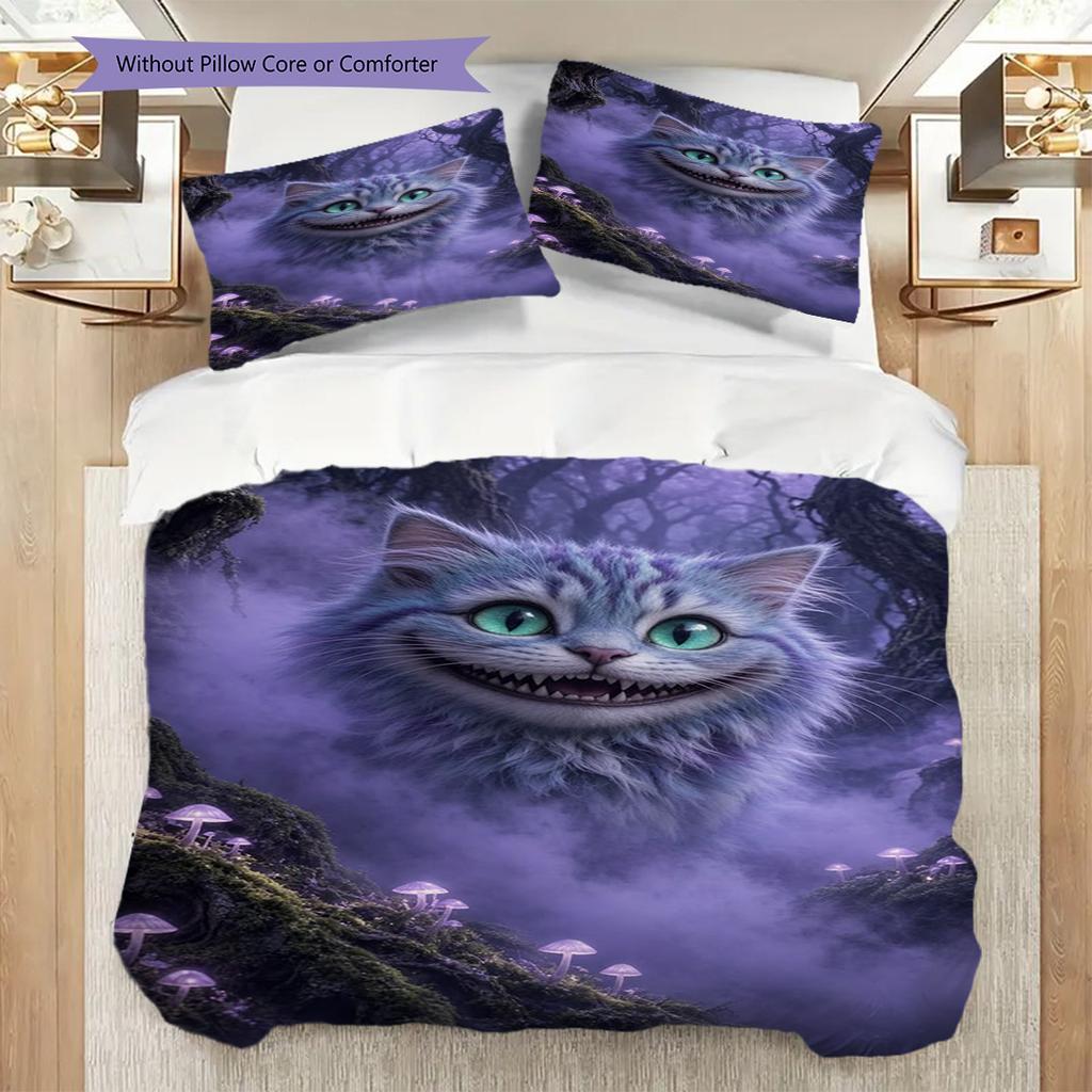 Cheshire Cat Night Bedding 1 Duvet Cover 2 Pillowcase Without Core Soft And Comfortable Bedding Set Christmas Birthday Gift