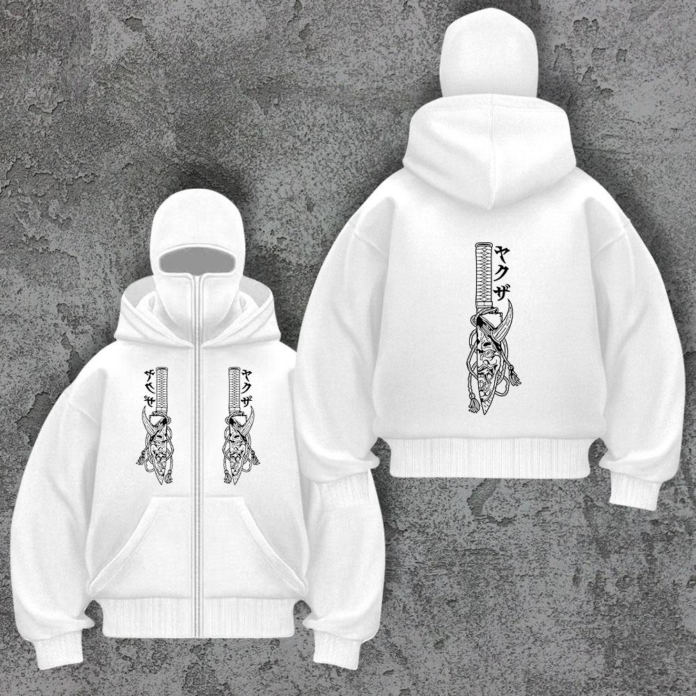 Trendy Zipper Hoodie Sword Men's Y2K Masked Hoodie Sweatshirt Sports Hoodie Spring and Autumn Plush