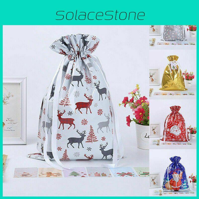 Festive 5pcs Christmas Sacks Reusable Drawstring Gift Bags Perfect For Holiday Cheer