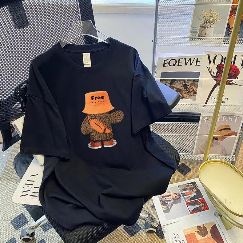 

Женская модная футболка с коротким рукавом и принтом медведя – идеальный летний стиль для пары L fits 110-125 jin