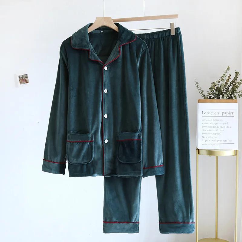 

Осень/Зима Новый мужской пижамный комплект из фланелевых утолщенных теплых брюк с длинным рукавом, комплект из двух предметов из плюша и меха для дома для мужчин 2XL